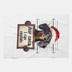 Funny Dachshund Christmas Dear Santa I Can Explain Kitchen Towel