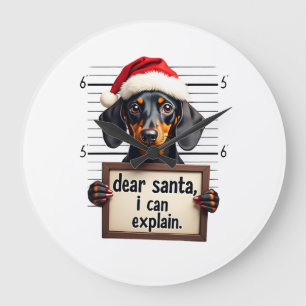 Funny Dachshund Christmas Dear Santa I Can Explain Large Clock