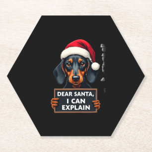 Funny Dachshund Christmas Dear Santa I Can Explain Paper Coaster