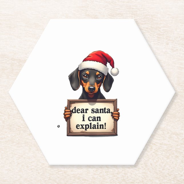 Funny Dachshund Christmas Dear Santa I Can Explain Paper Coaster (Front)