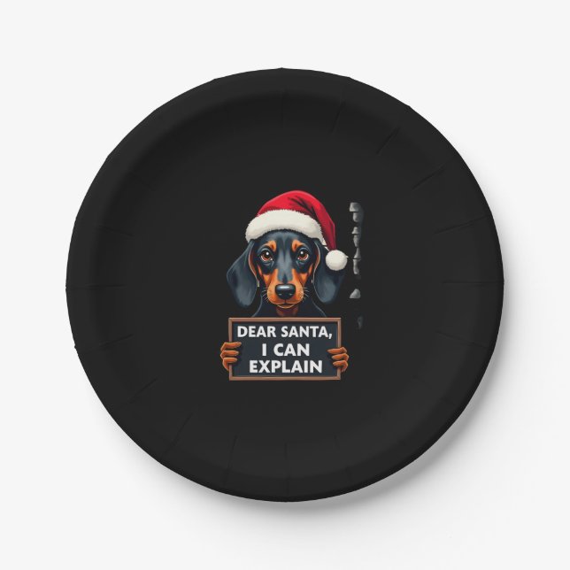 Funny Dachshund Christmas Dear Santa I Can Explain Paper Plate (Front)
