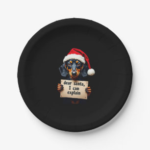 Funny Dachshund Christmas Dear Santa I Can Explain Paper Plate