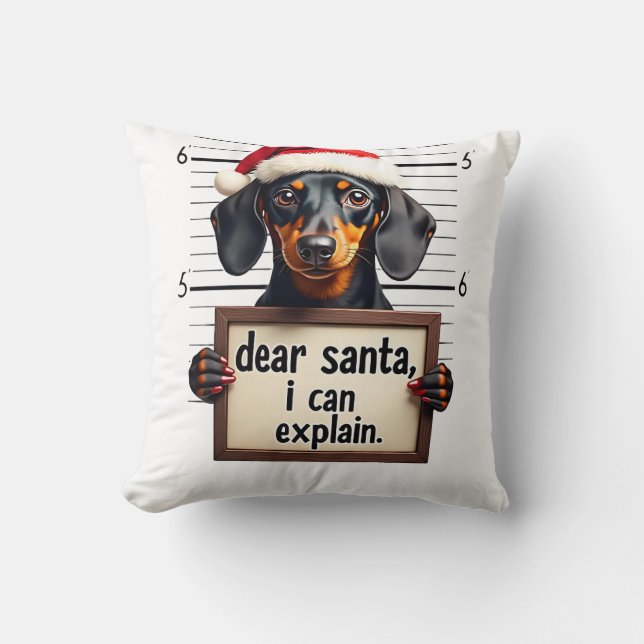 Funny Dachshund Christmas Dear Santa I Can Explain Throw Pillow (Front)