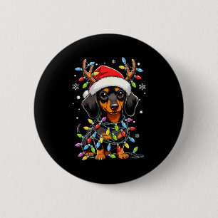 Funny Dachshund Christmas Lights Santa Hat Xmas  2 Inch Round Button