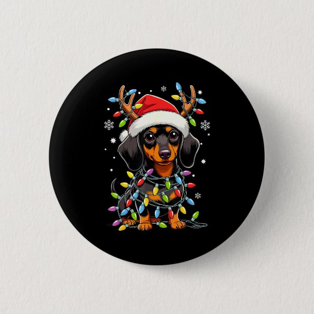 Funny Dachshund Christmas Lights Santa Hat Xmas  2 Inch Round Button (Front)