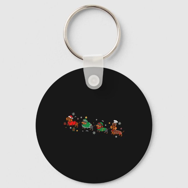 Funny Dachshund Christmas Parade  Keychain (Front)