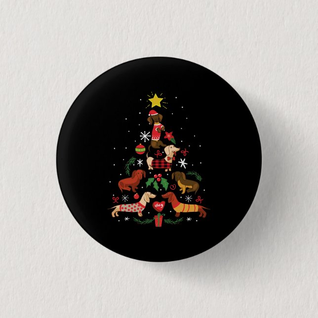 Funny Dachshund Christmas Tree 1 Inch Round Button (Front)