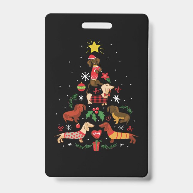 Funny Dachshund Christmas Tree Badge (Front)