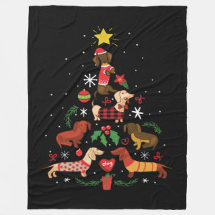 Funny Dachshund Christmas Tree Fleece Blanket