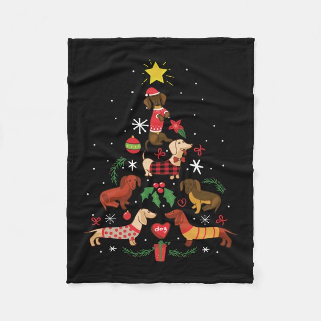 Funny Dachshund Christmas Tree Fleece Blanket (Front)