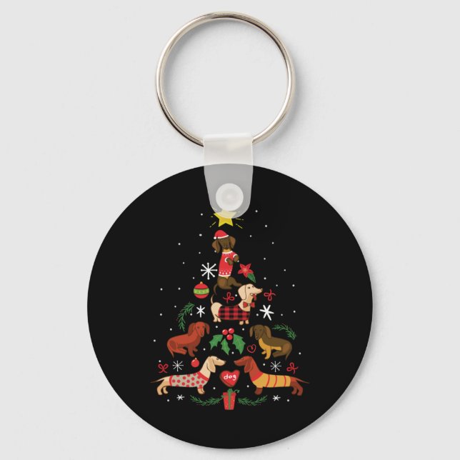 Funny Dachshund Christmas Tree Keychain (Front)