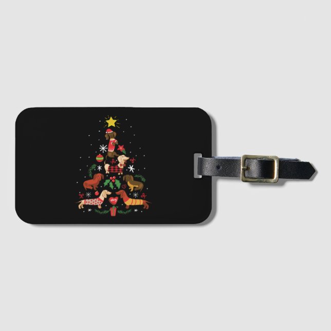 Funny Dachshund Christmas Tree Luggage Tag (Front Horizontal)