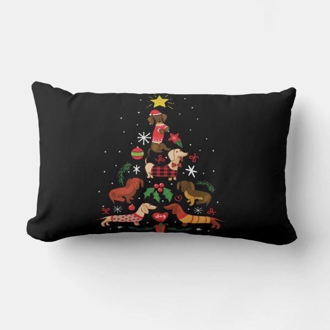 Funny Dachshund Christmas Tree Lumbar Pillow (Front)