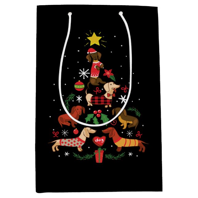 Funny Dachshund Christmas Tree Medium Gift Bag (Front)