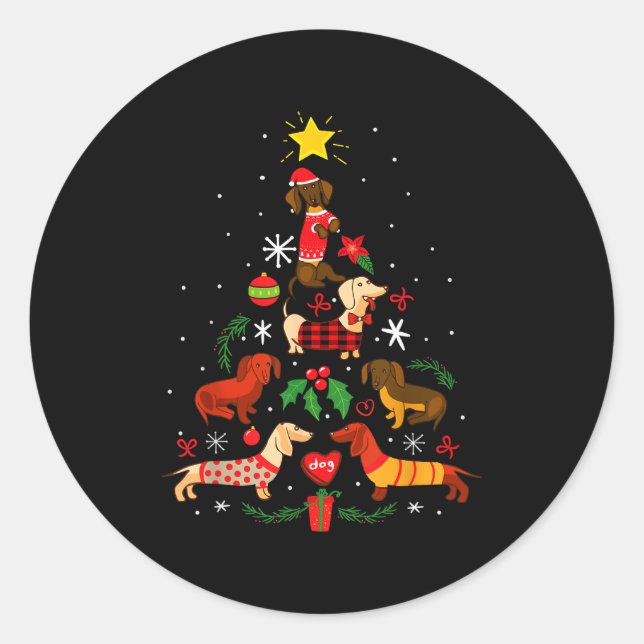 Funny Dachshund Christmas Tree Ornament Decor Gift Classic Round Sticker (Front)