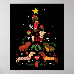 Funny Dachshund Christmas Tree Poster