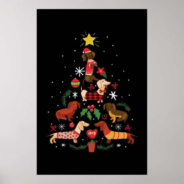 Funny Dachshund Christmas Tree Poster (Front)