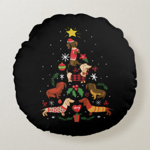 Funny Dachshund Christmas Tree Round Pillow
