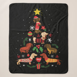 Funny Dachshund Christmas Tree Sherpa Blanket
