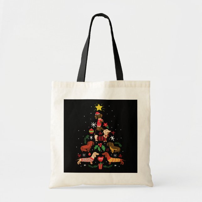 Funny Dachshund Christmas Tree Tote Bag (Front)