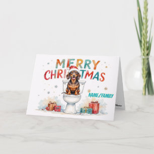 Funny Dachshund Christmas – Watercolor Dog Holiday Card