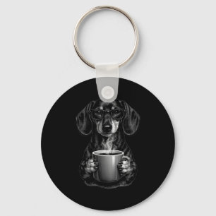 Funny dachshund coffee lover smart wiener dog with keychain