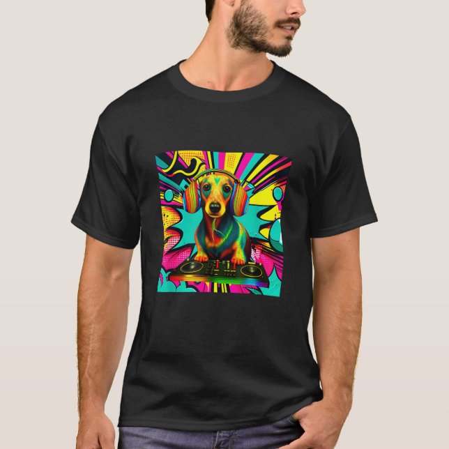 Funny  Dachshund DJ Dog Puppy Men s Goods Cute Fun T-Shirt (Front)