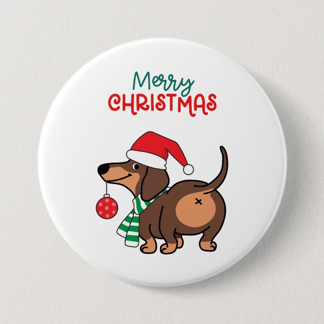 Funny Dachshund Dog Cute Merry Christmas  3 Inch Round Button (Front)
