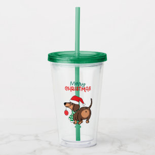 Funny Dachshund Dog Cute Merry Christmas  Acrylic Tumbler