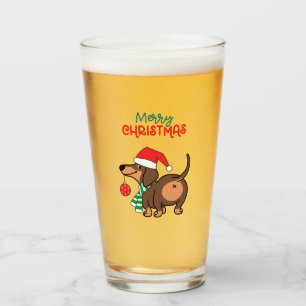 Funny Dachshund Dog Cute Merry Christmas Glass