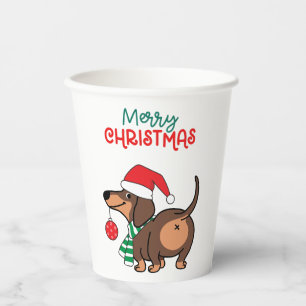Funny Dachshund Dog Cute Merry Christmas  Paper Cups