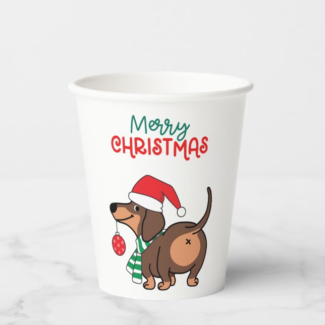 Funny Dachshund Dog Cute Merry Christmas  Paper Cups (Front)