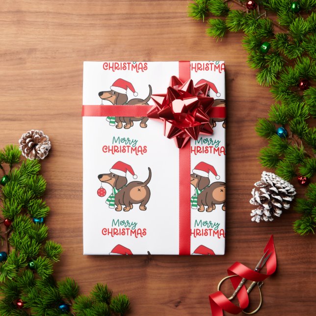 Funny Dachshund Dog Cute Merry Christmas  Wrapping Paper (Holiday Gift)