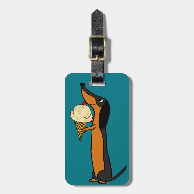 Funny Dachshund Dog Eating Ice Cream Luggage Tag (Front Vertical)