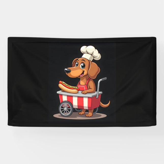 Funny Dachshund Dog Hotdog Sandwich Weenie Sausage Banner (Horizontal)