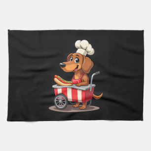 Funny Dachshund Dog Hotdog Sandwich Weenie Sausage Kitchen Towel