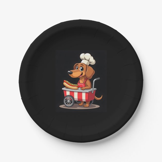 Funny Dachshund Dog Hotdog Sandwich Weenie Sausage Paper Plate (Front)