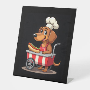 Funny Dachshund Dog Hotdog Sandwich Weenie Sausage Pedestal Sign