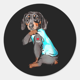 Funny Dachshund Dog Tattoo I Love Mom Dogmom Gift  Classic Round Sticker