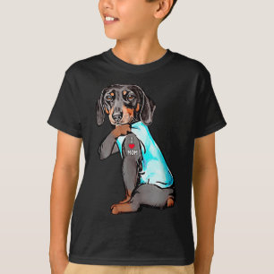 Funny Dachshund Dog Tattoo I Love Mom Dogmom Gift T-Shirt