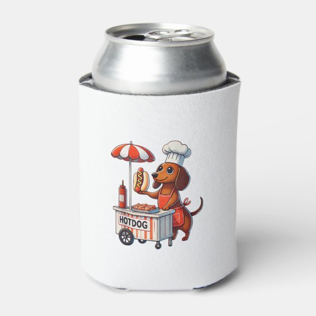 Funny Dachshund Dog Weenie Sausage Hotdog Sandwich Can Cooler (Can Front)