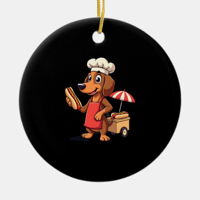 Funny Dachshund Dog Weenie Sausage Hotdog Sandwich Ceramic Ornament (Front)