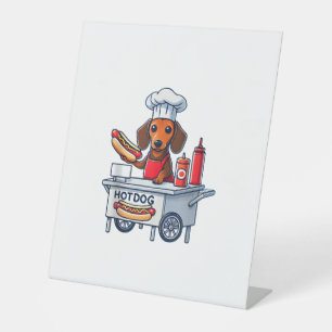 Funny Dachshund Dog Weenie Sausage Hotdog Sandwich Pedestal Sign