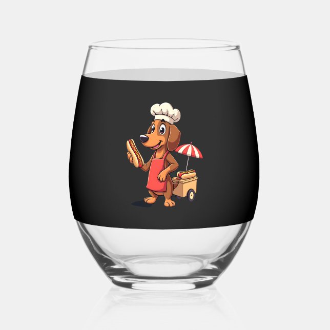 Funny Dachshund Dog Weenie Sausage Hotdog Sandwich Stemless Wine Glass (Front)