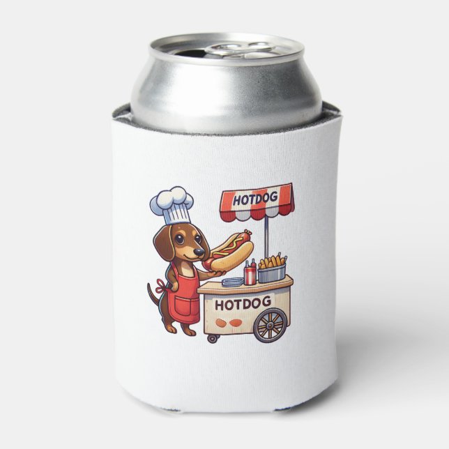 Funny Dachshund Dog Weiner Sausage Hotdog Sandwich Can Cooler (Can Front)