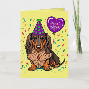Funny Dachshund Dog with Happy Birthday Balloon Foil Holiday Card