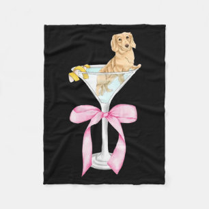 Funny Dachshund Dog With Martini Gl Coquette Pink Fleece Blanket