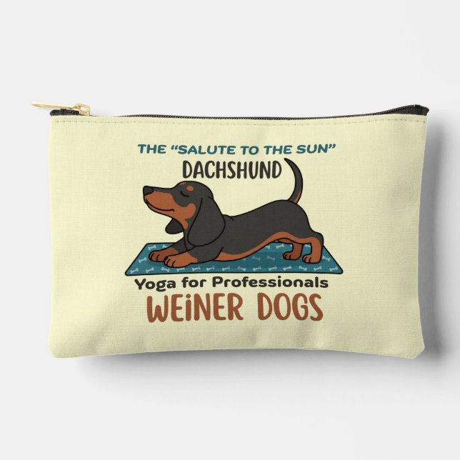 Funny dachshund doing the sun salutation (yoga) accessory pouch (Front)