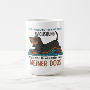 Funny dachshund doing the sun salutation (yoga) coffee mug