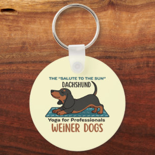 Funny dachshund doing the sun salutation (yoga) keychain